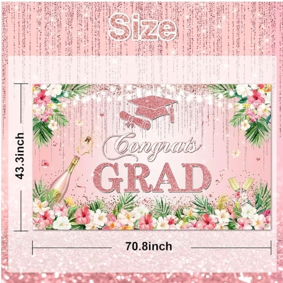 Pink Floral Graduation Backdrop - Picture 2 of 4